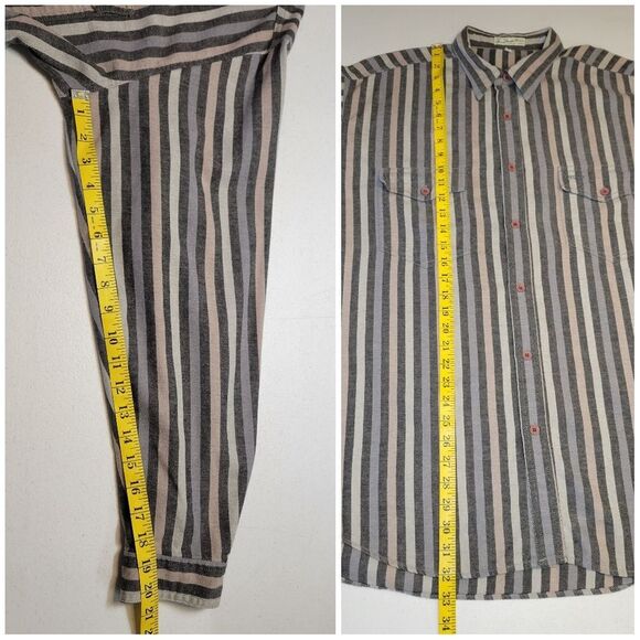 Guess Vintage 90s Men's Gray Striped Butyon Up Shirt Western Grunge Neutral - Picture 10 of 10